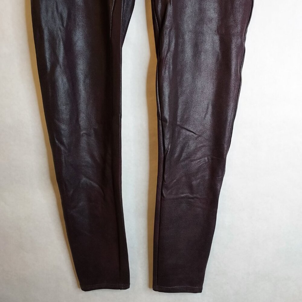 Spanx Leggings Faux Leather Women XL Black w Purple Base Pull On Wide Waist Goth - Picture 3 of 10